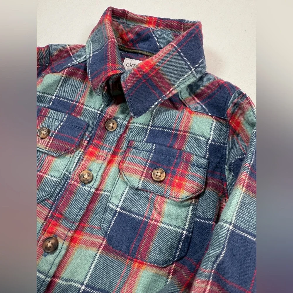 CARTER’S Boys Flannel Shirt 9M Plaid Button Front Soft Cozy Classic‎ Outdoor